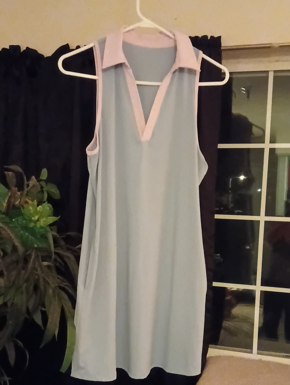 Sleeveless Collared Nightdress in Light Blue and Pink Medium